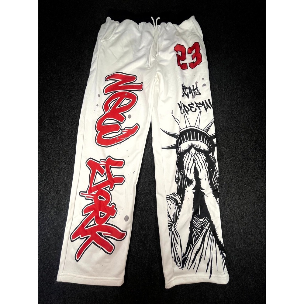 Manfinity Sweatpants Mens Medium White Graphic NYC Statue Of Liberty #23 Modern